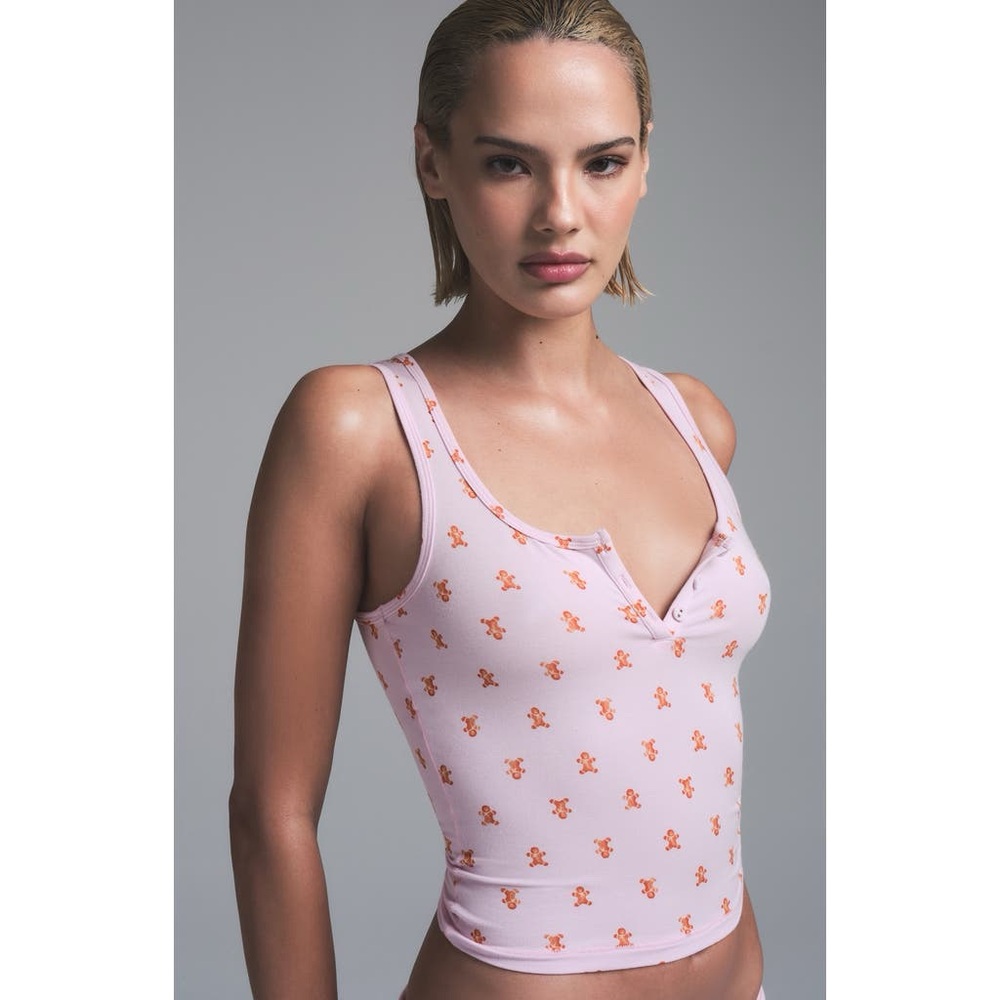 SKIMS SLEEP HENLEY TANK TOP CHERRY BLOSSOM GINGERBREAD M - Picture 4 of 5